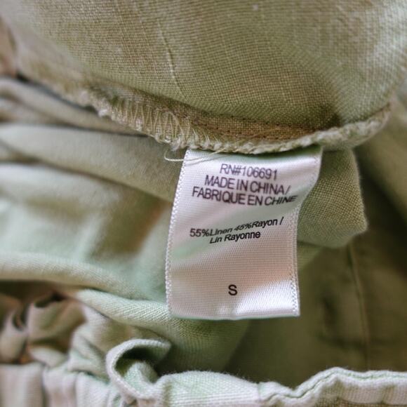 YFB Young Fabulous & Broke Pants Womens Small Green Linen Paperbag Wide Leg - Picture 4 of 9
